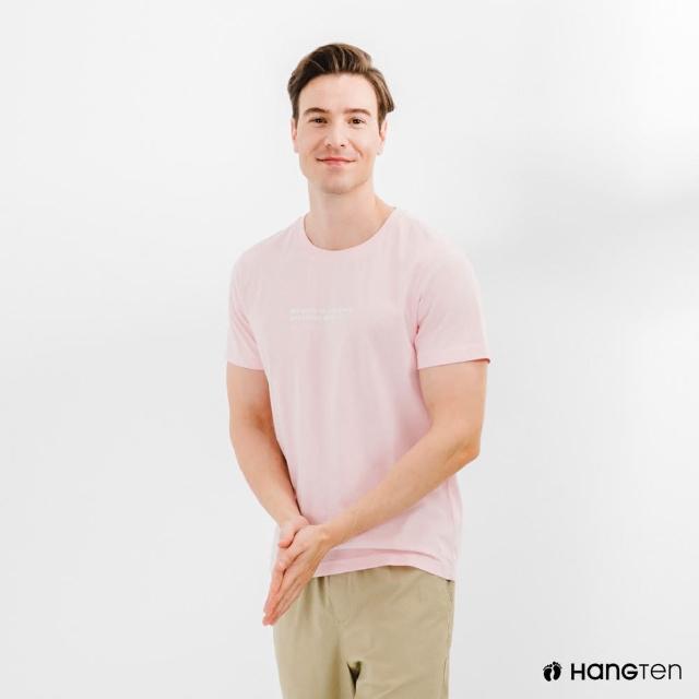 【Hang Ten】男裝-有機棉左胸文字印花T恤-淺粉