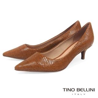 【TINO BELLINI 貝里尼】巴西進口自然立體蛇紋尖楦跟鞋FWCV0031(棕)