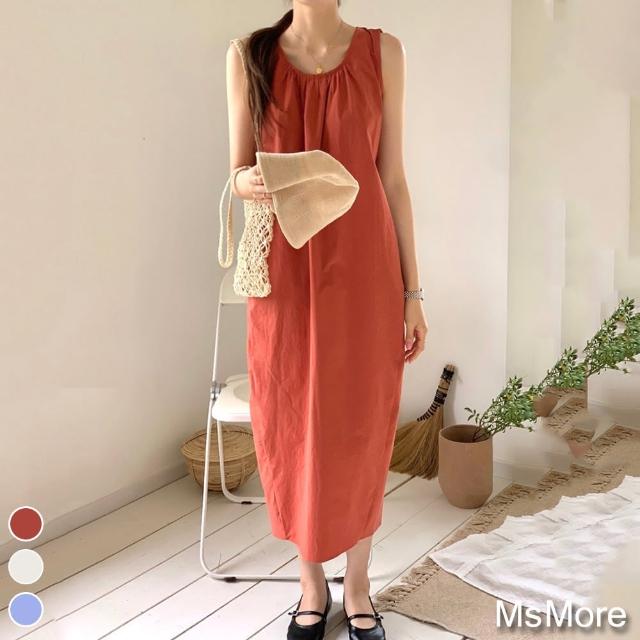 【MsMore】韓國設計師皺褶背心棉麻寬鬆洋裝#110129現貨+預購(3色)