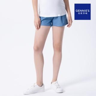 【Gennies 奇妮】清新牛仔短褲-淺藍(孕婦褲 牛仔褲 一體成型 無痕褲頭)