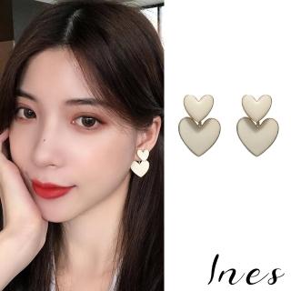 【INES】韓國設計S925銀針兩戴法雙層愛心復古造型耳環