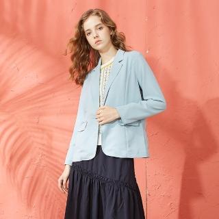 【CUMAR】純色簡約西裝-女長袖外套 素色 藍 深藍(二色/版型適中)