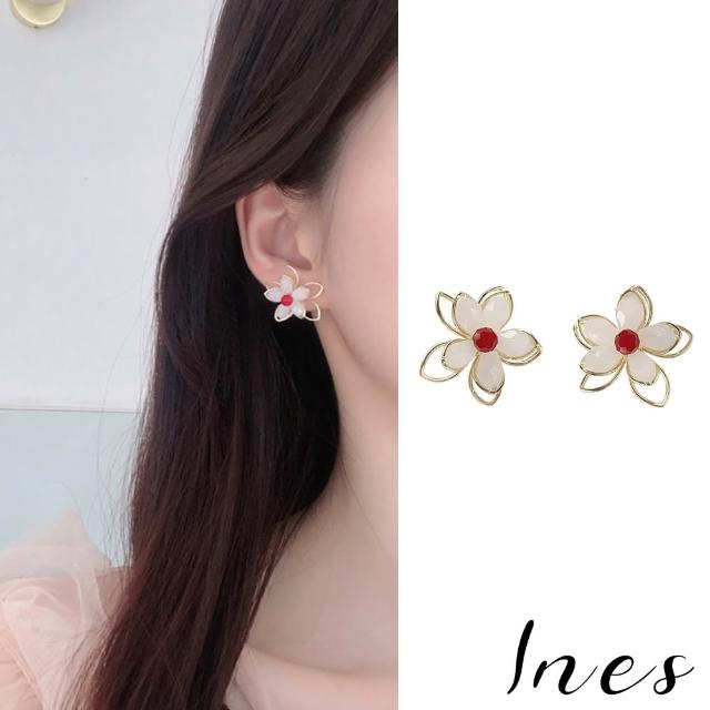 【INES】韓國設計S925銀針甜美花朵金屬線條造型耳環