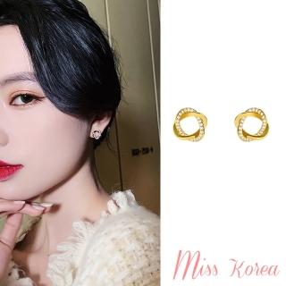 【MISS KOREA】韓國設計S925銀針氣質鑲鑽交纏圈圈耳釘