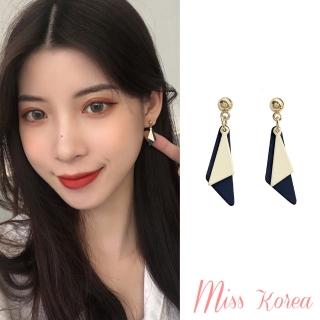 【MISS KOREA】韓國設計S925銀針個性撞色小三角造型圓珠耳環