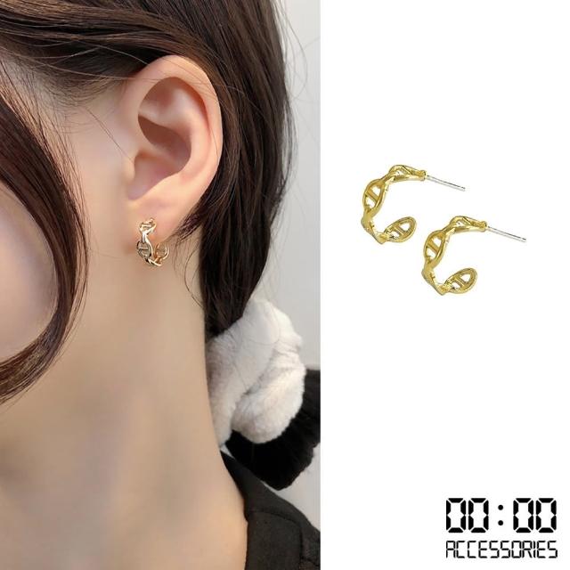 【00:00】韓國設計S925銀針復古金屬鍊條C圈耳環