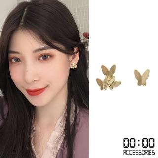 【00:00】韓國設計S925銀針不對稱立體金屬蝴蝶耳環