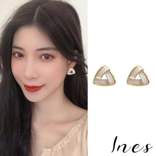【INES】韓國設計S925銀針優雅幾何三角復古滴釉耳環