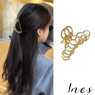 【INES】韓國設計金屬啞光縷空線條氣質抓夾 鯊魚夾 髮夾(2款任選)