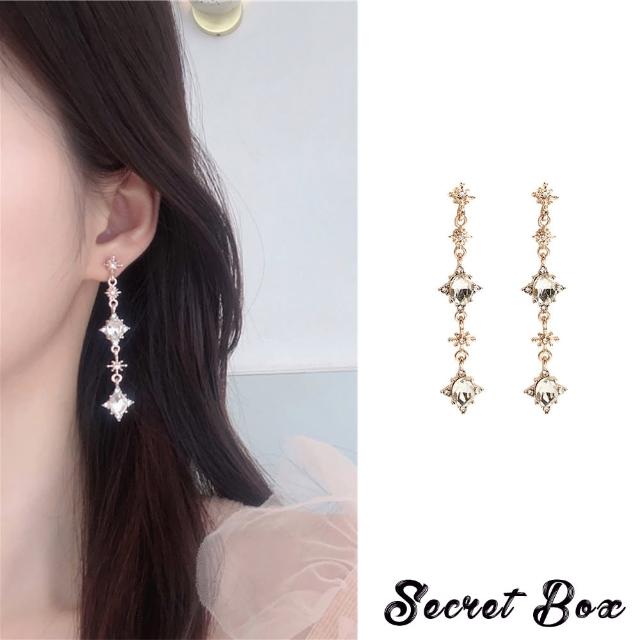 【SECRET BOX】韓國設計S925銀針六芒星水晶氣質長耳環
