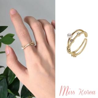 【MISS KOREA】韓國設計微鑲美鑽交叉珍珠開口戒