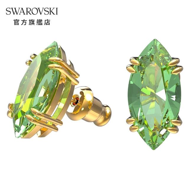【SWAROVSKI 官方直營】GEMA 淡金色綠水晶耳環 交換禮物