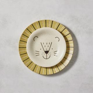 【有種創意食器】日本美濃燒 - 萌萌毛獅餐盤 - 禮盒組(2件式)