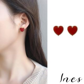 【INES】韓國設計S925銀針華麗金邊愛心造型耳環(2色任選)