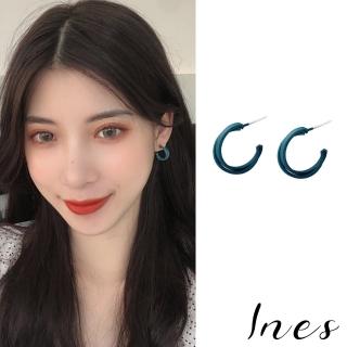 【INES】韓國設計S925銀針復古彩色交叉圓圈小C圈耳環(2色任選)