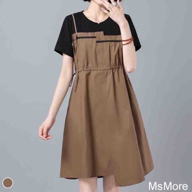 【MsMore】高端氣質設計款假2件洋裝#110116現貨+預購(咖色)