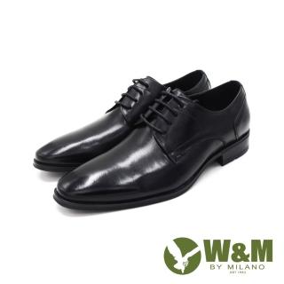 【W&M】男 氣墊感素面綁帶皮鞋 男鞋(黑)