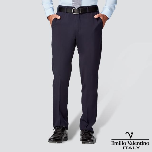 【Emilio Valentino 范倫提諾】輕量彈性修身平面西裝褲(深藍)