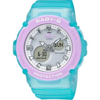 【CASIO 卡西歐】BABY-G 仲夏海灘運動雙顯腕錶/綠x紫框(BGA-270-2A)