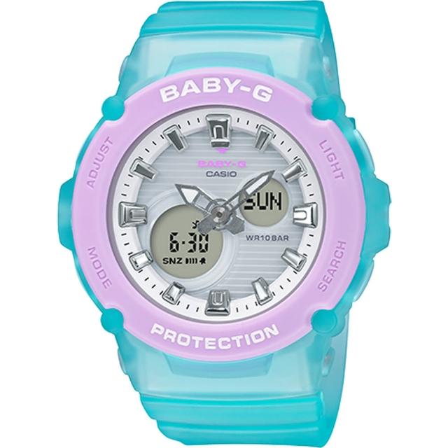 【CASIO 卡西歐】BABY-G  仲夏海灘運動雙顯腕錶/綠x紫框(BGA-270-2A)