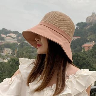 【Emi 艾迷】春夏新款防曬雙材質 大帽沿 遮陽帽 草帽