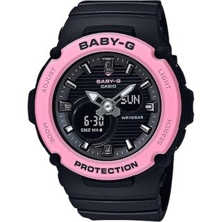 【CASIO 卡西歐】BABY-G 仲夏海灘運動雙顯腕錶/黑x粉框(BGA-270-1A)
