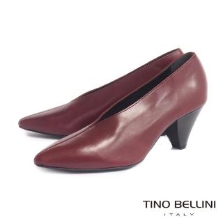 【TINO BELLINI 貝里尼】義大利進口摩登V型鞋口尖楦高跟鞋FWDV0016(棗紅)