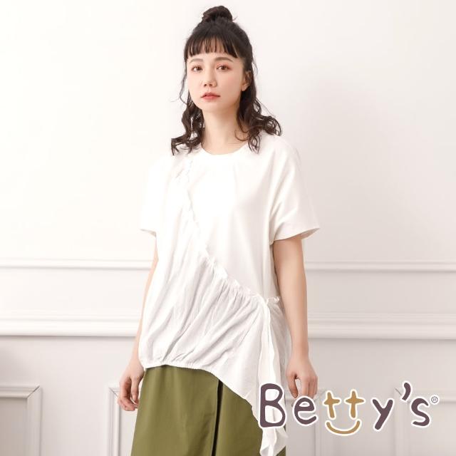 【betty’s 貝蒂思】拼接繡花布抽荷葉上衣(白色)
