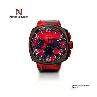 【NSQUARE】NICK CHRONO CAMO系列 迷彩紅橡膠運動風腕錶 G0369-N20.3