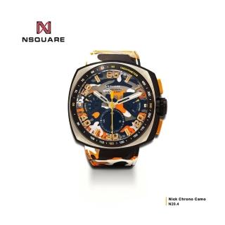 【NSQUARE】NICK CHRONO CAMO系列 迷彩橘黃橡膠運動風腕錶 G0369-N20.4