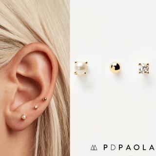 【PD PAOLA】西班牙時尚潮牌 白鑽X星辰豆豆X珍珠耳環三件組 金色 ANGEL GOLD(925純銀)