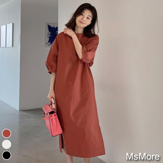 【MsMore】韓國狎鷗亭亞麻感簡約寬鬆洋裝#110128現貨+預購(3色)
