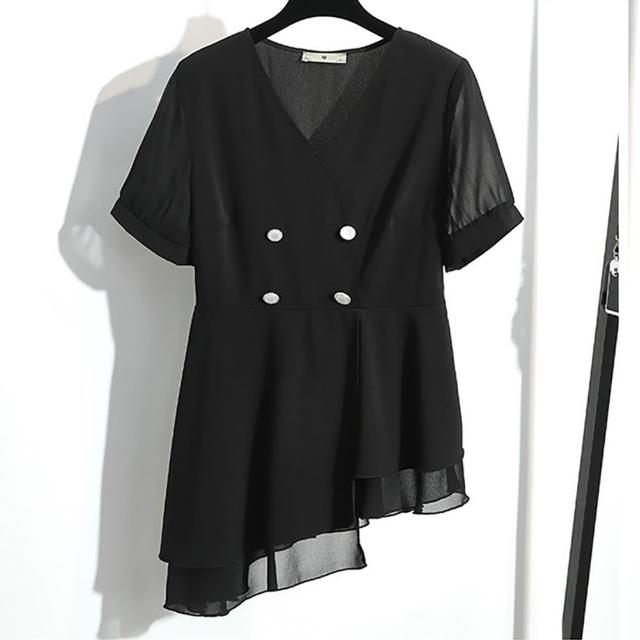 【麗質達人】68187黑色假二件上衣(特價商品)