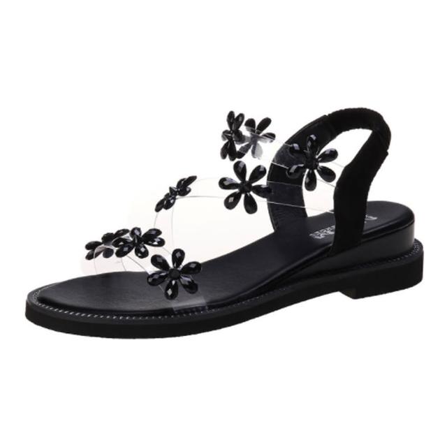 【Taroko】行走魅力花朵透明坡跟厚底涼鞋(2色可選)