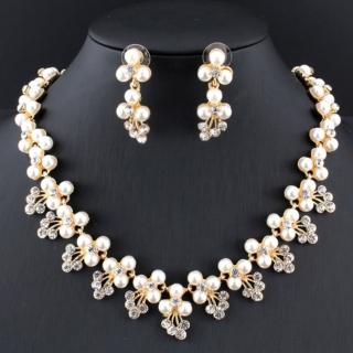 【Jpqueen】優雅聖潔珍珠鋯石項鍊耳環二件套組(2色可選)