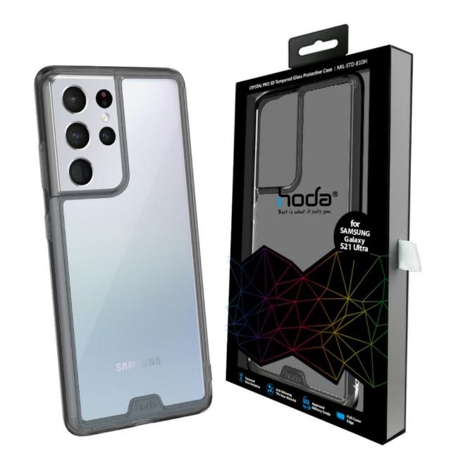 【hoda】Samsung Galaxy S21 Ultra 6.8 晶石玻璃軍規防摔保護殼(透黑)