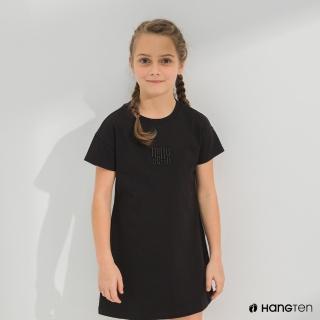 【Hang Ten】童裝-環保纖維厚磅胸前刺繡洋裝-黑