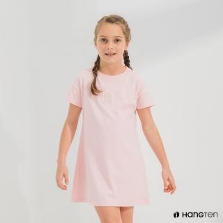 【Hang Ten】童裝-環保纖維厚磅胸前刺繡洋裝-淺粉