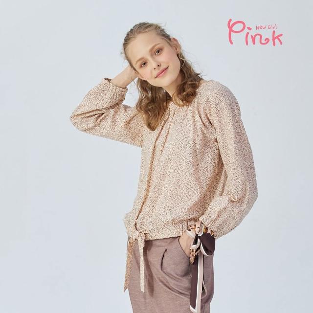 【PINK NEW GIRL】可愛滿版小豹紋下綁結長袖上衣(粉色/棉質)