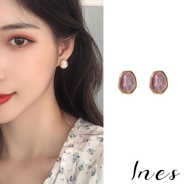 【INES】韓國設計S925銀針法式復古幾何水晶寶石耳環(2色任選)
