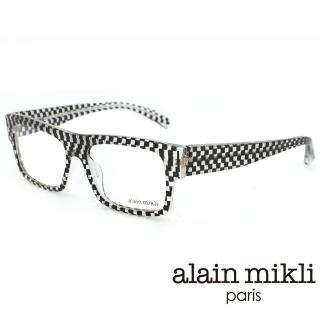 【Alain Mikli】法式鬼才視覺魔法師 質感粗框造型光學眼鏡(透黑白格紋 A01344 BP01)