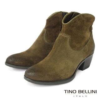 【TINO BELLINI 貝里尼】歐洲進口牛麂皮率性百搭側拉鍊跟靴FWNO0022(綠)