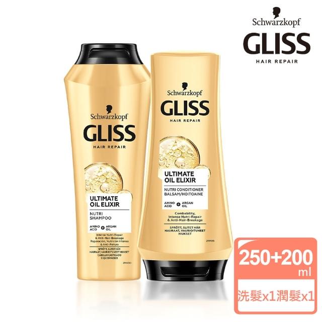 【施華蔻】Gliss極致精油修護洗潤2入組(洗髮乳250ml+潤髮乳200ml)