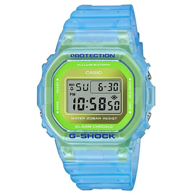 【CASIO 卡西歐】G-SHOCK 經典5600酷炫透視數位電子錶-藍X綠(DW-5600LS-2DR)