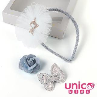 【UNICO】兒童 拍照寫真最佳髮箍髮圈3入禮盒-甜心藍系列(髮飾/配件/聖誕)