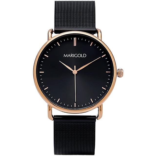 【MARIGOLD 美爾朵】Original 簡約優雅金屬腕錶(黑面玫金框-米蘭黑)