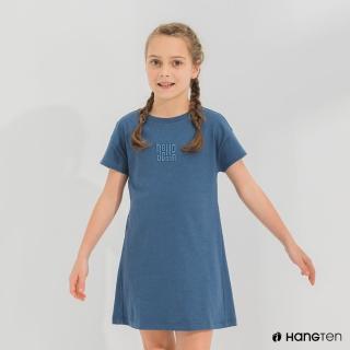 【Hang Ten】童裝-環保纖維厚磅胸前刺繡洋裝-藍