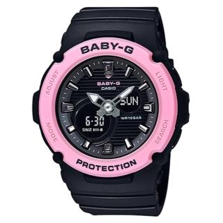 【CASIO 卡西歐】卡西歐Baby-G 鬧鈴多時區雙顯錶-粉紅 X 黑(BGA-270-1A)
