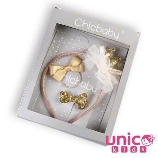 【UNICO】兒童 拍照寫真最佳髮箍髮圈3入禮盒-金紗皇冠系列(髮飾/配件/聖誕)
