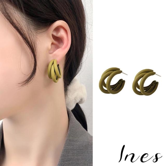 【INES】韓國設計S925銀針法式復古多層次C圈造型耳環(2色任選)